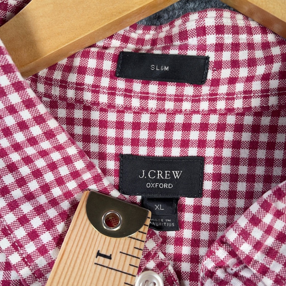 J.Crew‎ Button Down Shirt Mens XL Red Checkered Oxford Long Sleeve Slim #AB802 - Picture 4 of 8